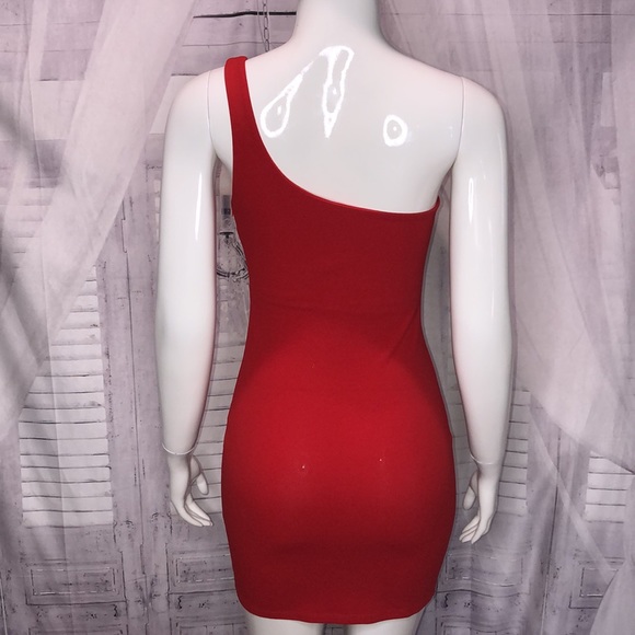 Red mini one shoulder dress - Picture 5 of 8